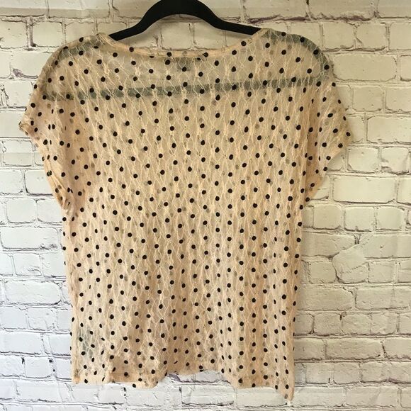 Forever21 Pale Peachy Pink Stretch Lace Semi Sheer Polka Dot Top Size Small - Picture 7 of 8